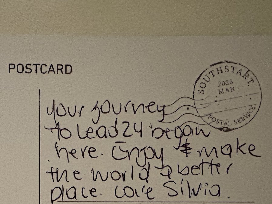 A handwritten note to a future self