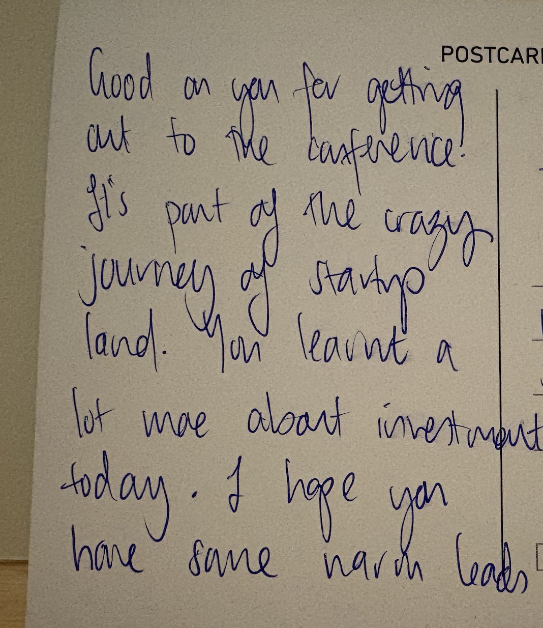 A handwritten note to a future self
