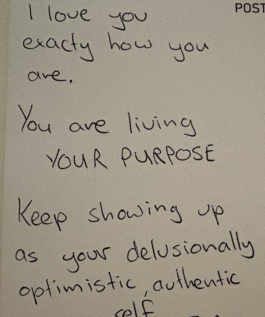 A handwritten note to a future self